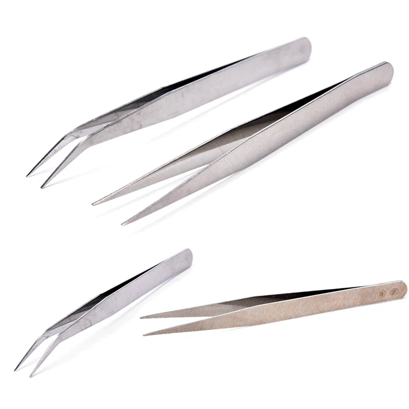 2Pcs Stainless Steel Safe Smooth Straight Tweezers Feeding Tongs Curved Nippers Tools For Lizards Reptile Spider Garden Kitchen
