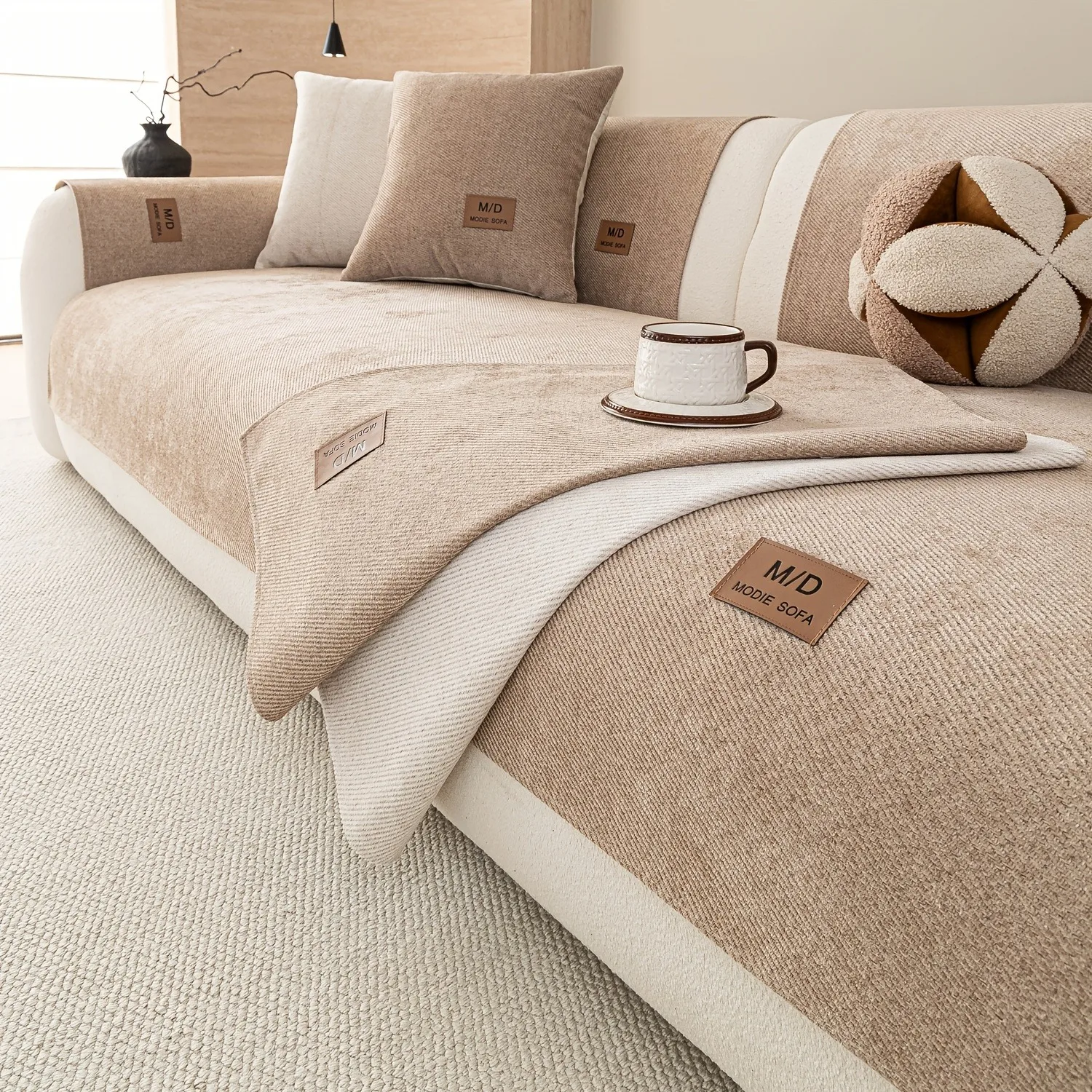 Garngefärbter Twill-Chenille-Sofabezug mit PU-Etikett, Universeller Rutschfester Haustierfreundlicher Couch-Sitzbezug Sofatuch für Alle Jahreszeiten – Detail 12