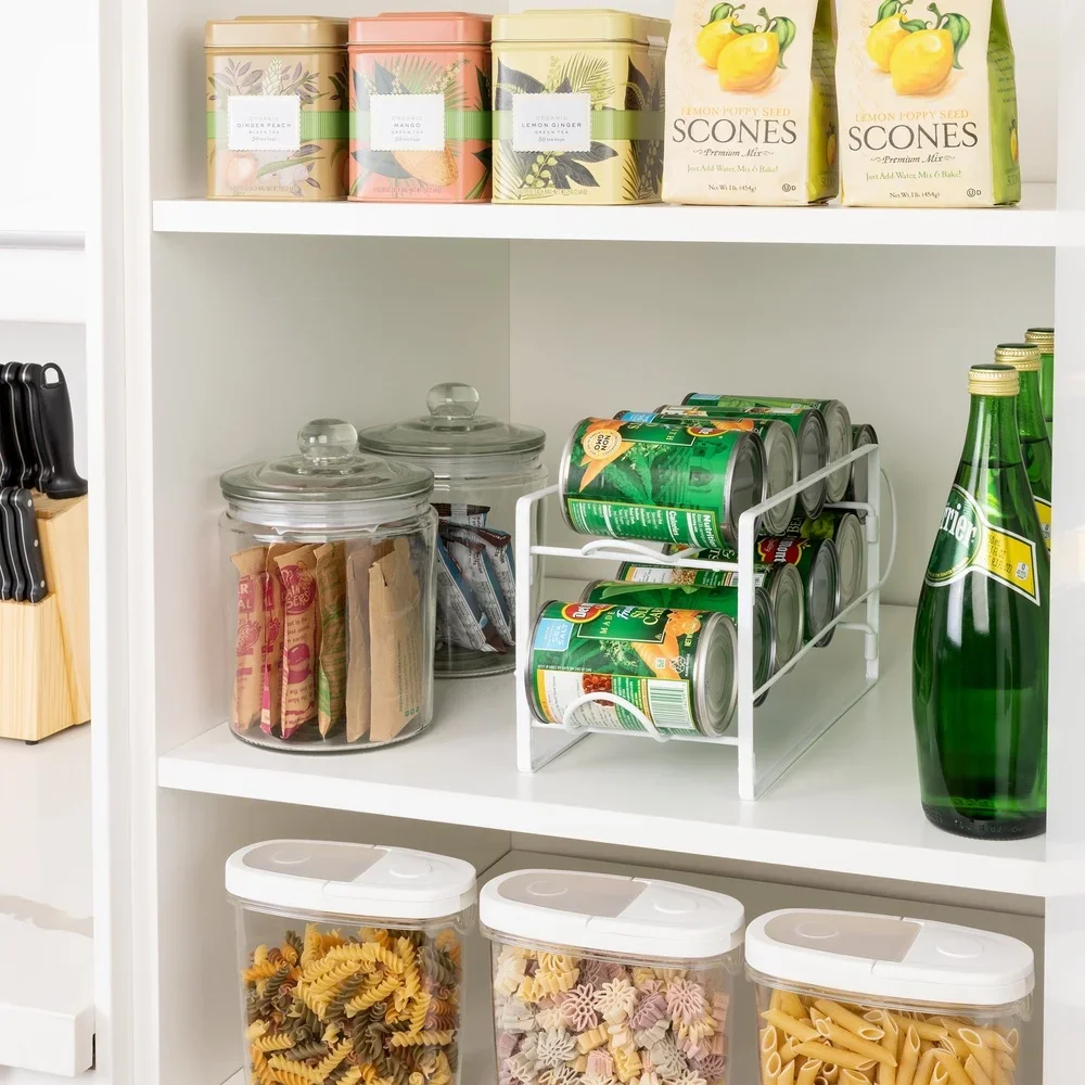 

2-Tier Beverage Dispenser Canned Drink Organizer Refrigerator Countertop Holder Steel Rack Rust Resistant Efficient Storage