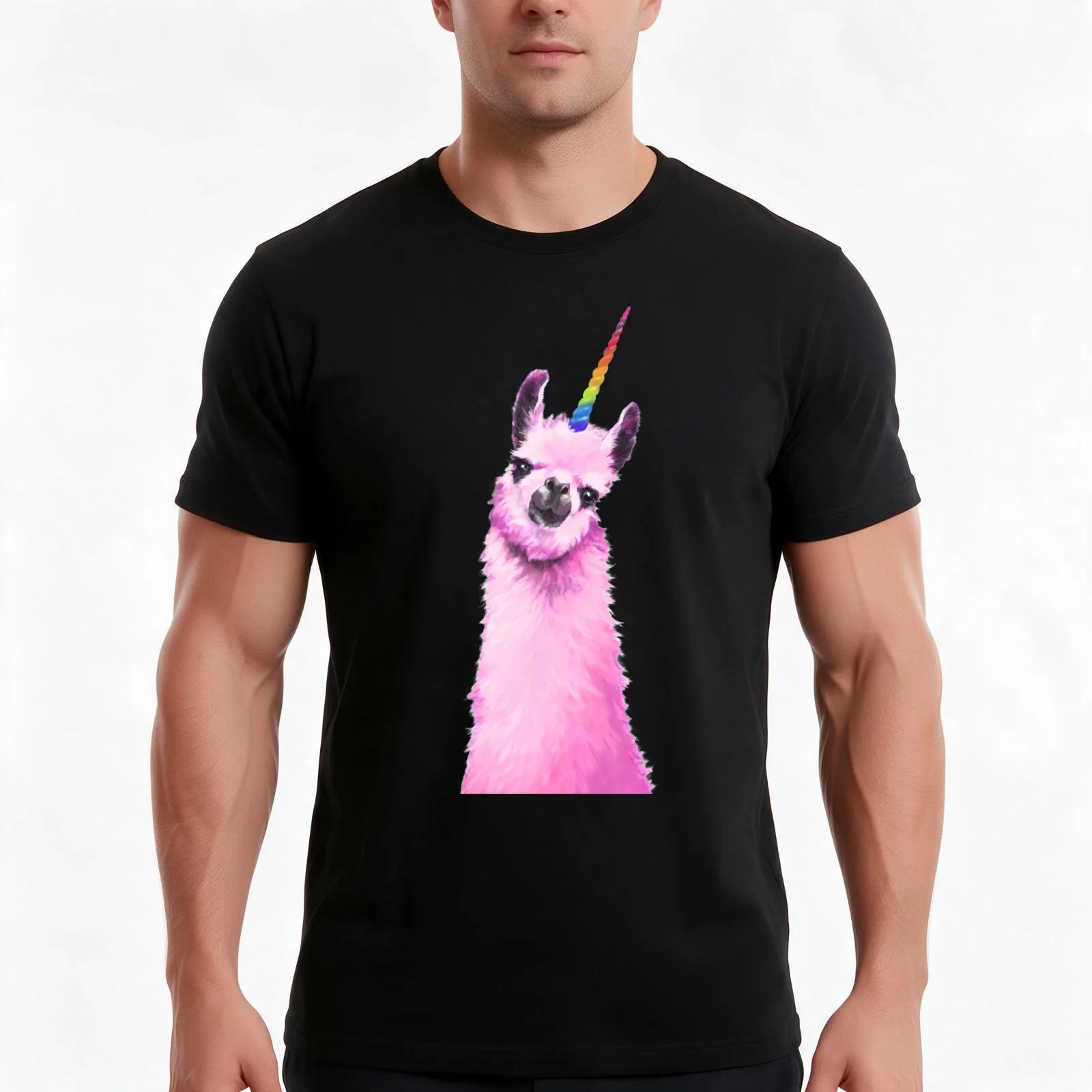 Pink llama Unicorn T-Shirt, Summer Casual Cotton Tee, Oversized Streetwear Tops, Vintage Graphic Print, Loose Fit Short Sleeve