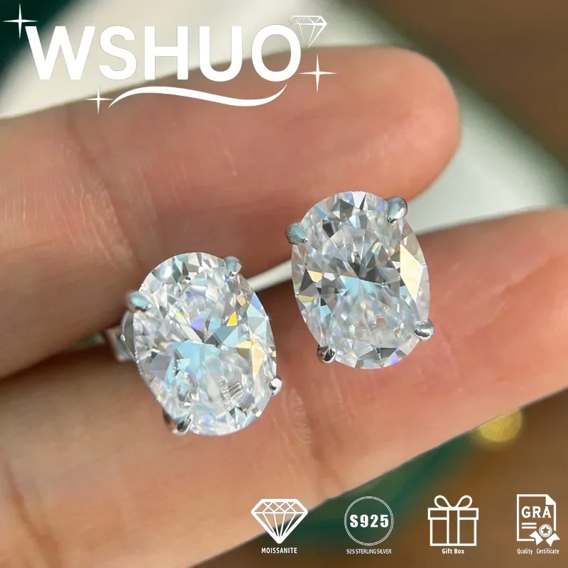 Anting Stud Moissanite Potongan Oval 1-4ct Perak Murni S925 Warna D VVS1 Anting Berlian untuk Wanita Pria Perhiasan Mewah Hadiah Pesta