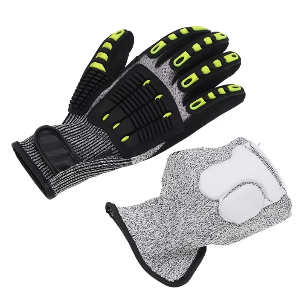 1 Pair Cut Resistant Fiber Safety Work Gloves Anti Slip Palm Knitted Cuff Cut Resistant Gloves Adjustable Wrist Strap