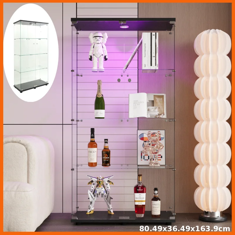 Anajqaqia Vitrine en Verre avec Lumière LED, avec 4 Étagères 2 Portes, 80,49x36,49x163,9cm, Noir