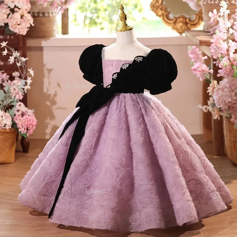 New Kids Girls Princess Party Dress Children Birthday Pageant Gown for Piano Performance Evening Wedding Reception Formal Wear