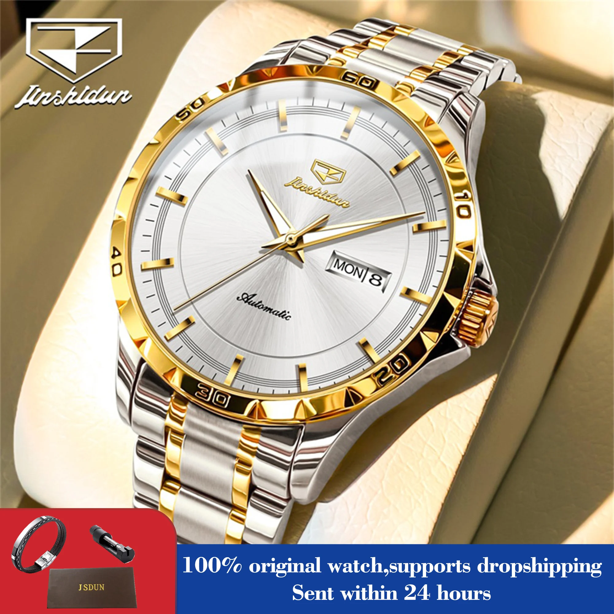 

JSDUN 8964 Мужские часы Автоматические механические часы для мужчин Лучший бренд с двойным календарем Роскошные деловые мужские ручные часы Глубокие водонепроницаемые