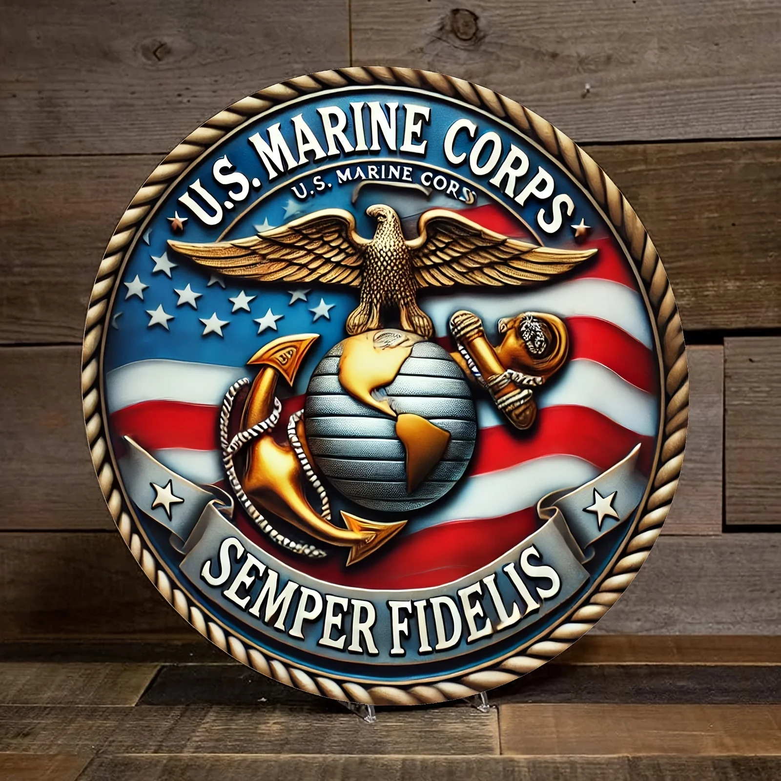 US Marines Never Betray Sinalização de madeira vintage -8 x 8 polegadas redonda, design de águia e âncora, escolha perfeita para decoração de casa