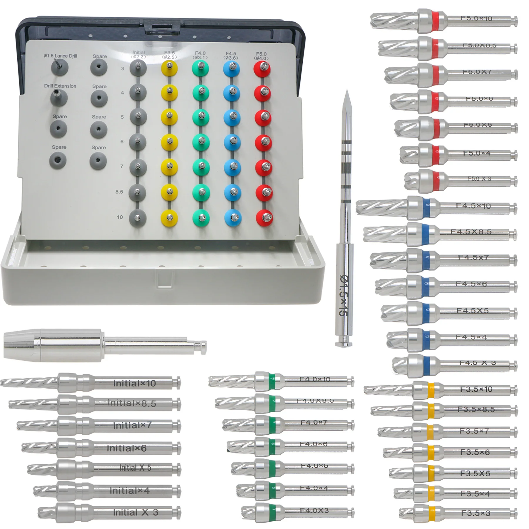 Dental Hiossen  Bone Compaction Kit HBCK Style Drill Extension Implant Kit with Lance Drill & Compaction Drills  fit Osstem