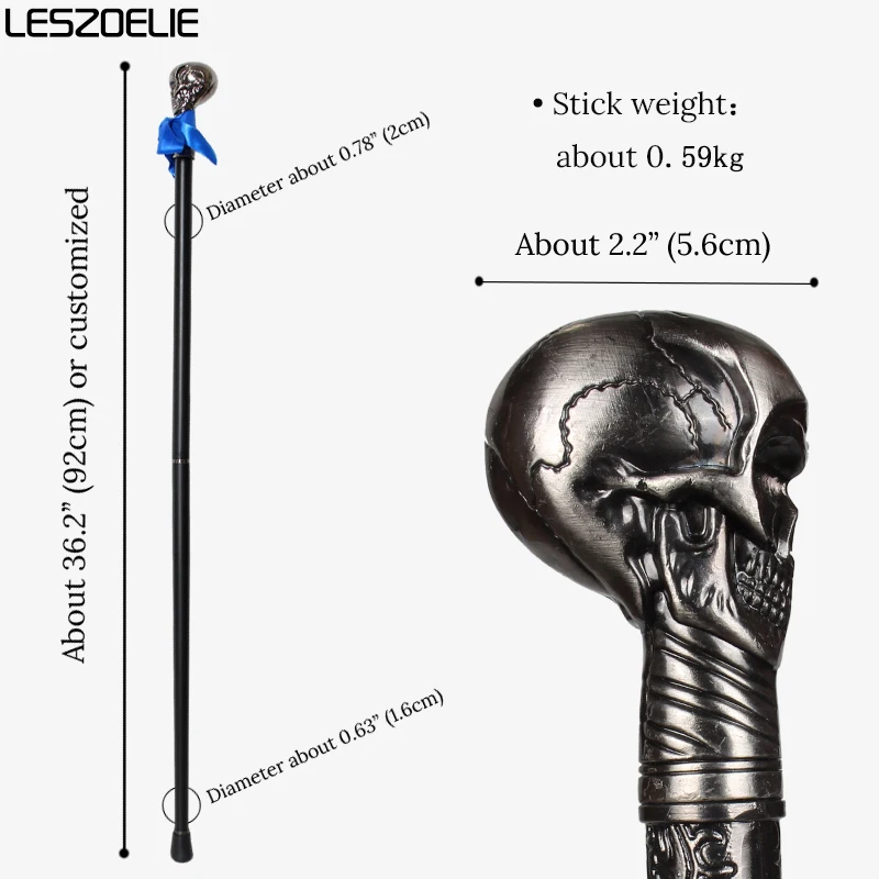 Steampunk Walking Cane with Skull-Head And Royal Blue Ribbon Fashion Decorative Women's Men's Halloween Cosplay Stick view 3