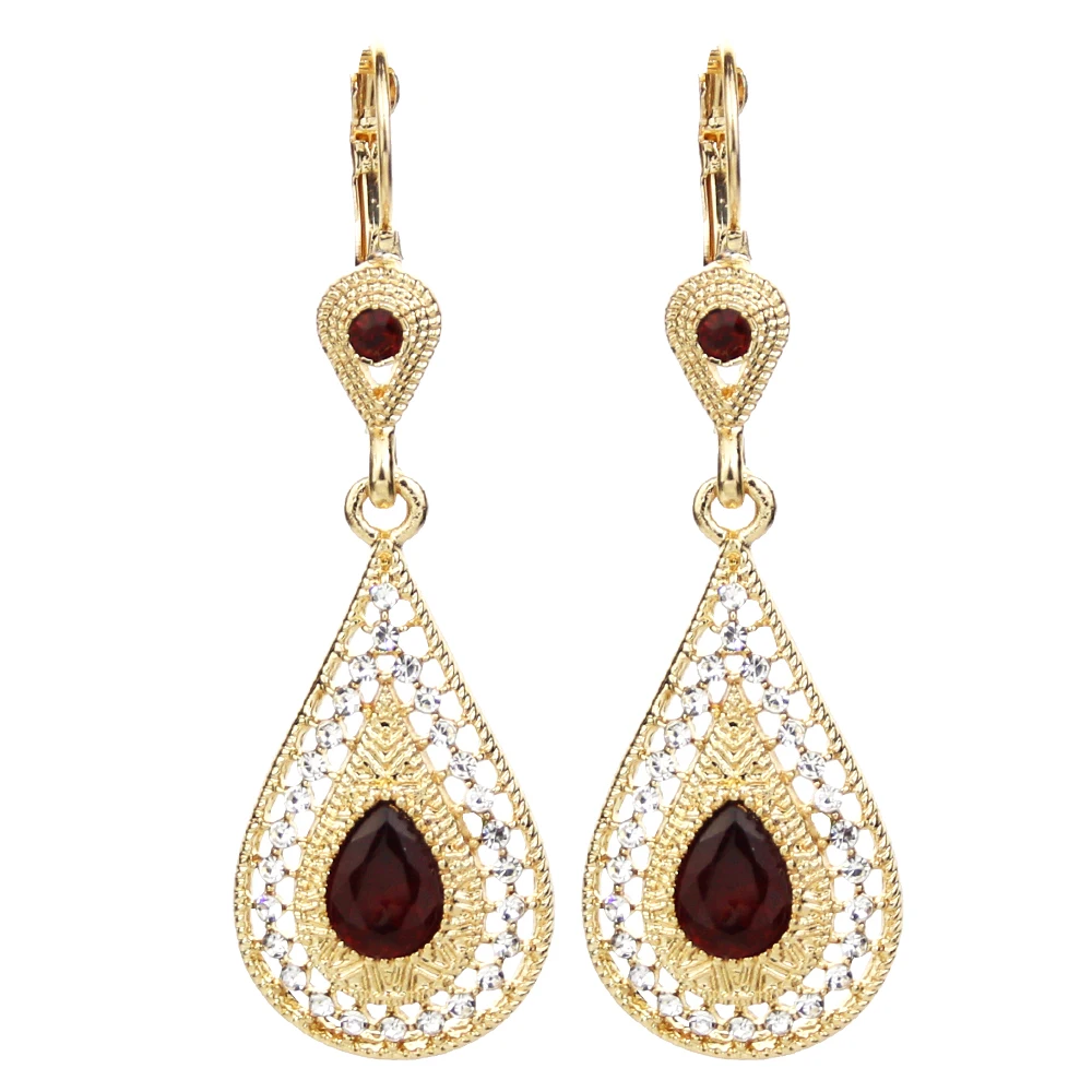 Sunspicems 2022 Gold Color Algeria Earring Long Drop Water Crystal Women Wedding Jewelry Morocco Caftan Bijoux Bridesmaid Gift
