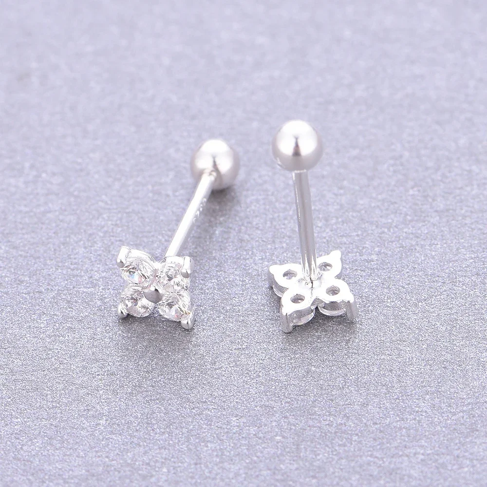 925 Sterling Silver Minimalist Four CZ Leaf Flower Stud Earrings For Women Girl Baby Brincos Prevent Allergy Piercing Pendientes