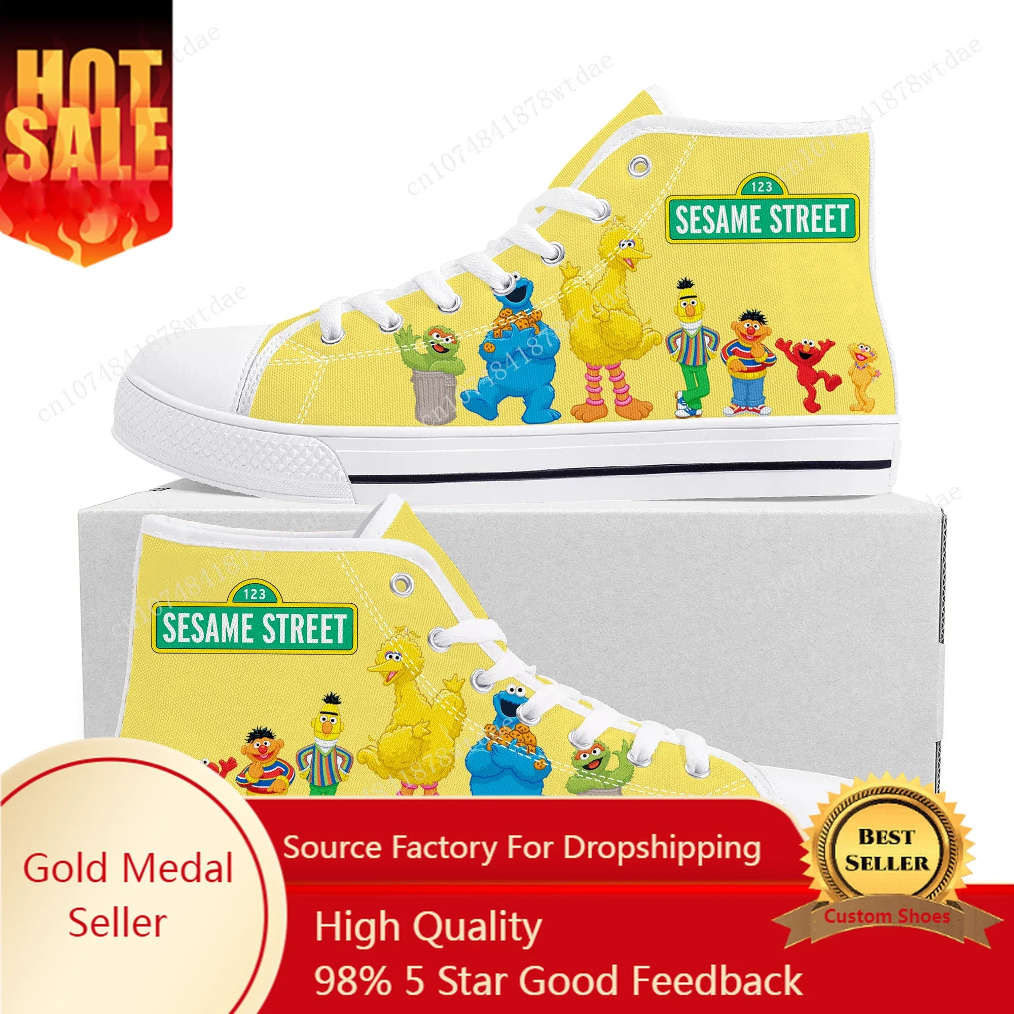 Anime Cartoon Fashion S-Sesame S-Street High Top Sneakers Men Women Teenager High Quality Canvas Sneaker Couple Customized Shoe