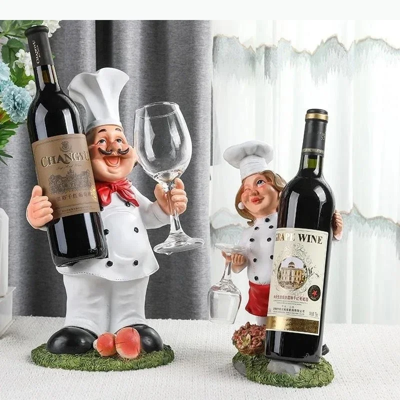 Chef-shaped Resin Ornaments Wine Rack Decoration Crafts Character Ornaments Statue Sculpture Figurines Miniatures
