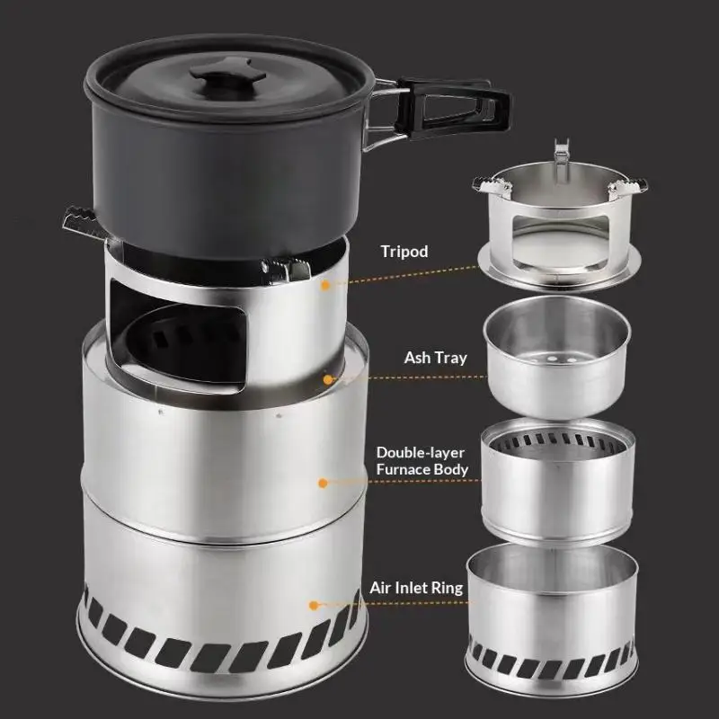 

Новая портативная уличная ветрозащитная походная печь на дровах, мини-печь из нержавеющей стали, для пикника, барбекю, путешествий и приключений