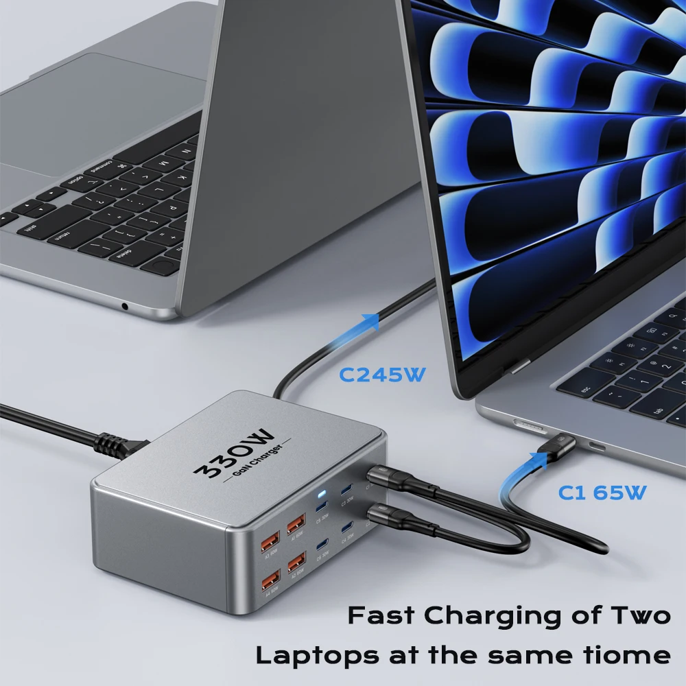 330W GaN USB C Charger 10-Port Desktop Charger Type C 100W PD3.0 PPS QC3.0 Fast Charging for MacBook Tablet Samsung iPhone 15 16 - náhled 3