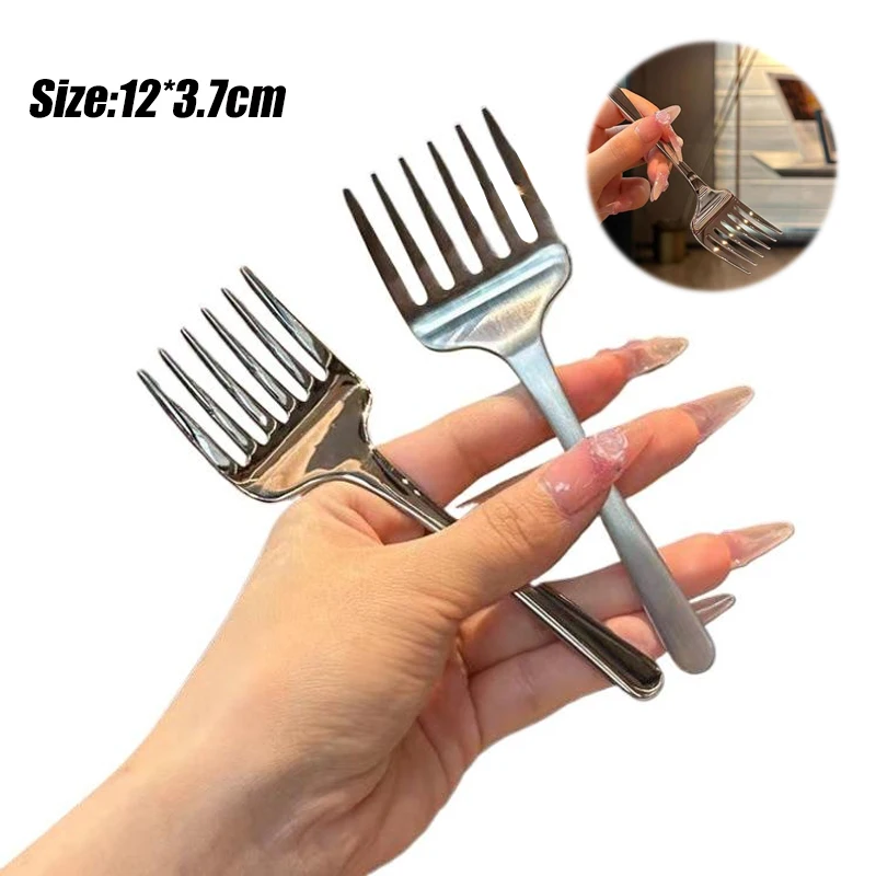 Creative Six-tooth Dessert Pick Short Handle Cake Fruit Fork Forks Portable 304 Stainless Steel Dinner Salad Fork Tableware