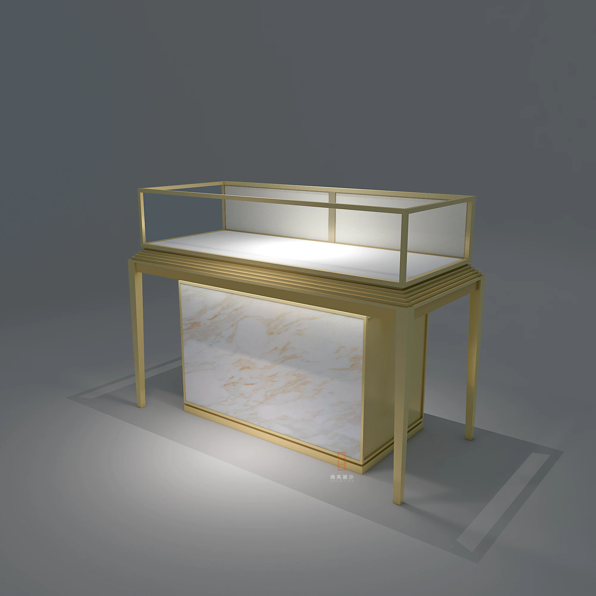 

6 Light Emitting Diode Mirror Jewelry Cabinet 47.2 Inch High Lock Marble Wooden Jewelry Display Cabinet