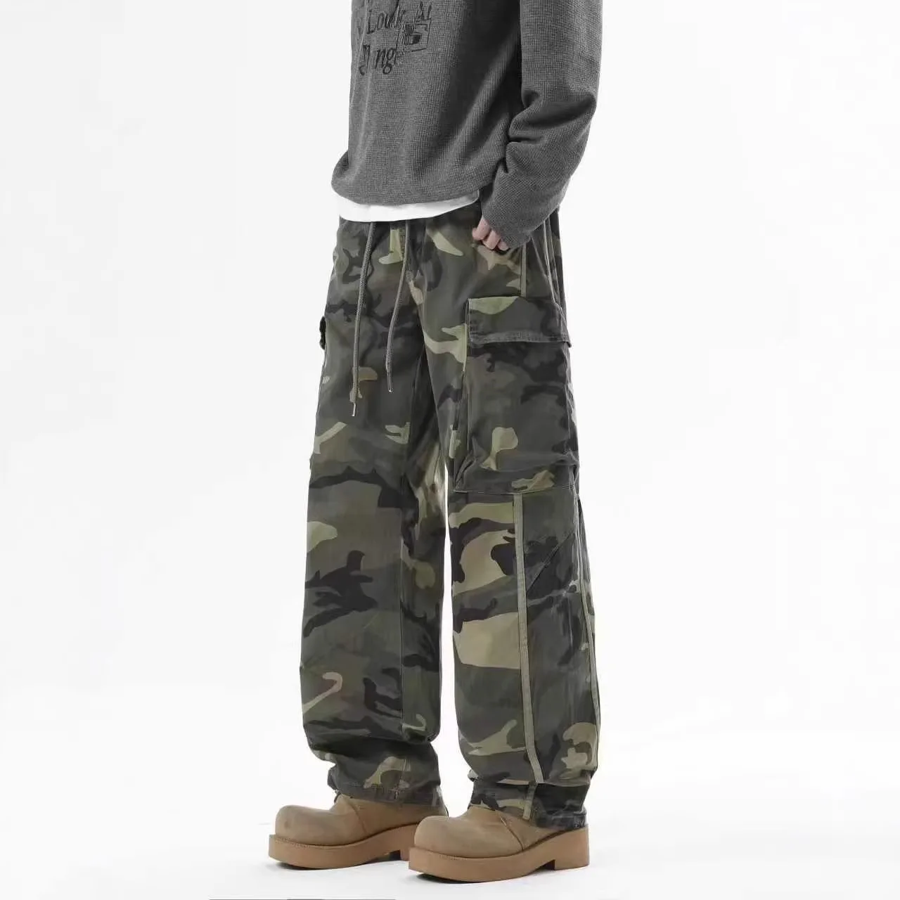 

Мужские повседневные брюки свободного кроя в рабочем стиле с цветным принтом и множеством карманов, трендовая новинка Весна/Лето 2026