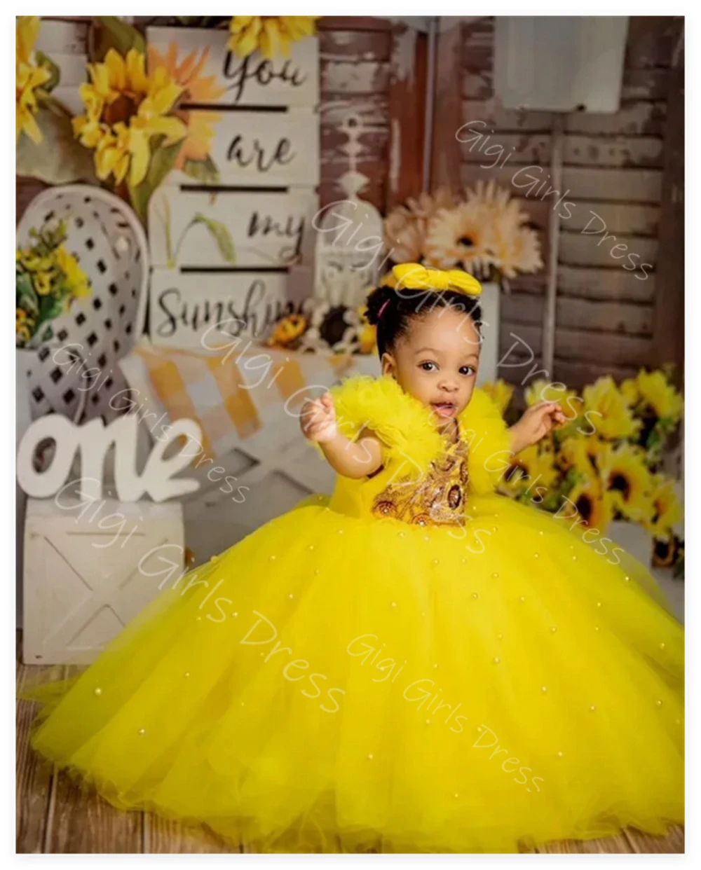 فستان فتاة الزهور الصفراء لحفلات الزفاف بدون أكتاف مزين بالترتر من التول فستان الأميرة مخصص لحفلات أعياد ميلاد الأطفال #2