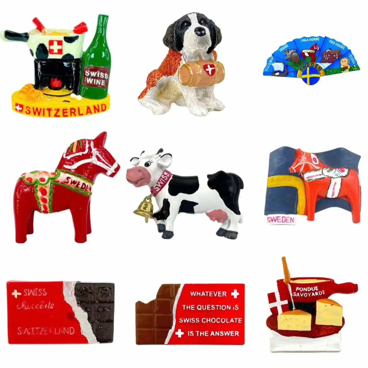 

Switzerland Fridge Magnets Cute Puppies, Swedish Food, Dala Trojan Magnet Refrigerator Stickers Travel Gifts Souvenirs