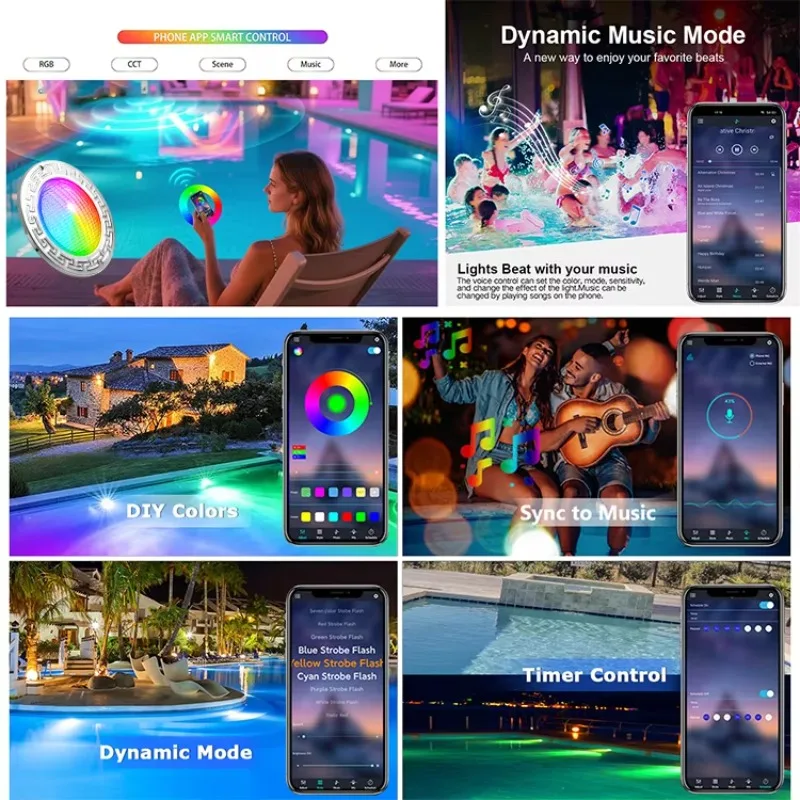 New Design 6 Inches 12V 316SS Resin Filling LED Pool Lights Fixture White Color Changing LED Pool Lights for Pentair Replacement