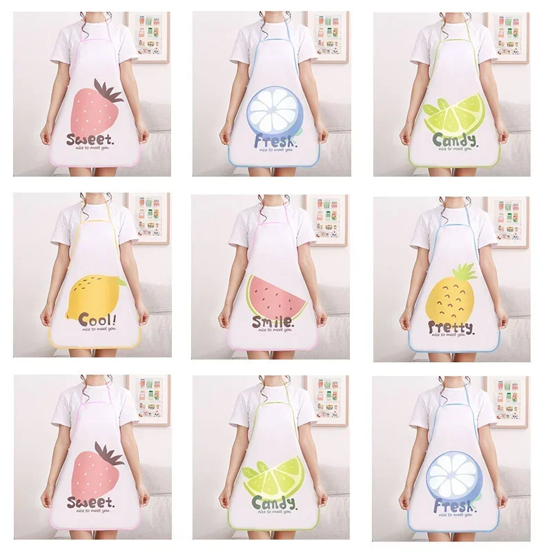 Semi Transparent Waterproof Anti-oil Apron Cartoon Fruit Printing Brief Adult Apron Kitchen Baking Cooking Accessories Bib Apron