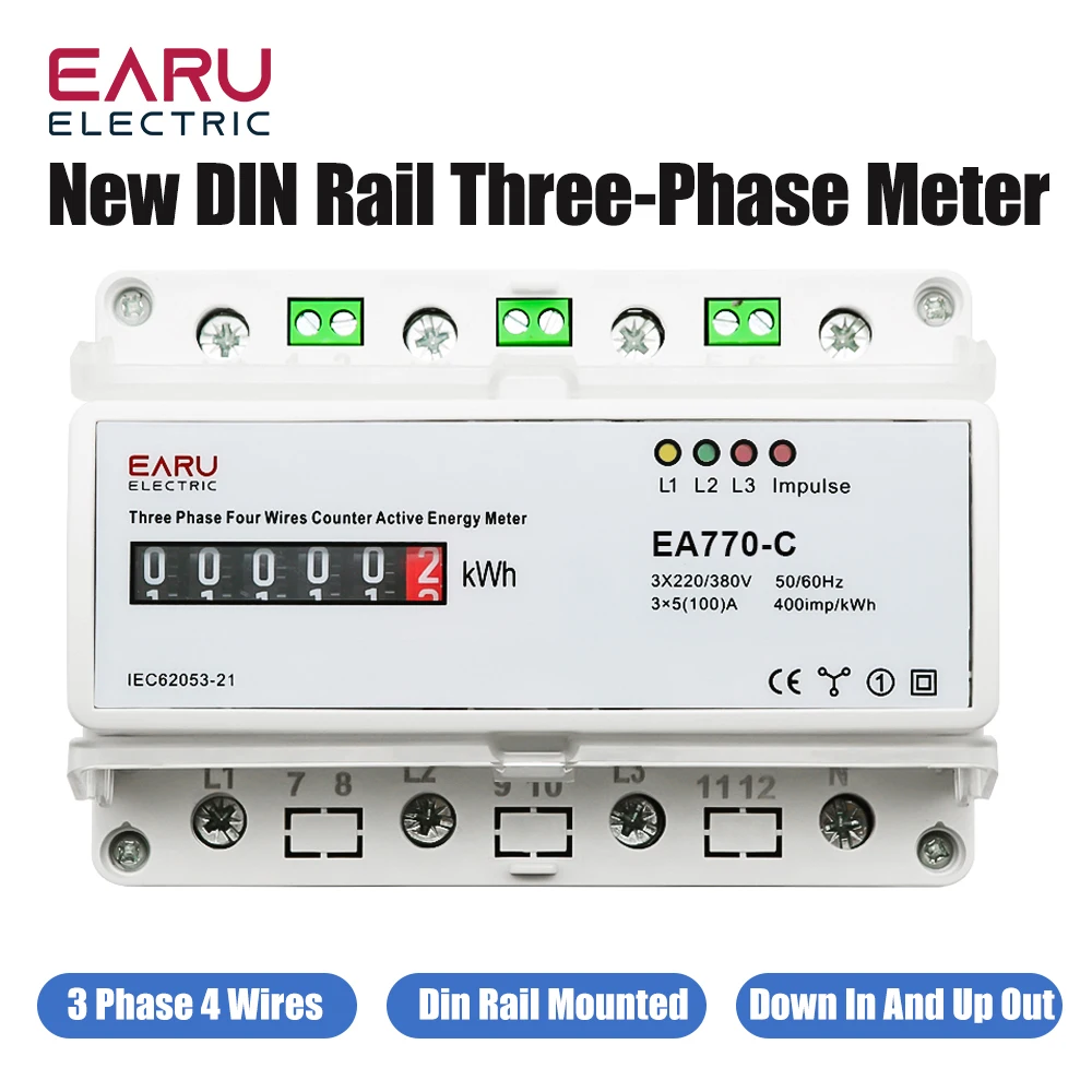 medidor de energia ativa eelectronic de quatro fios trifasico monitor do consumo de energia do kwh trilho do ruido 35100 50 60hz lcd 3220v 380v 01