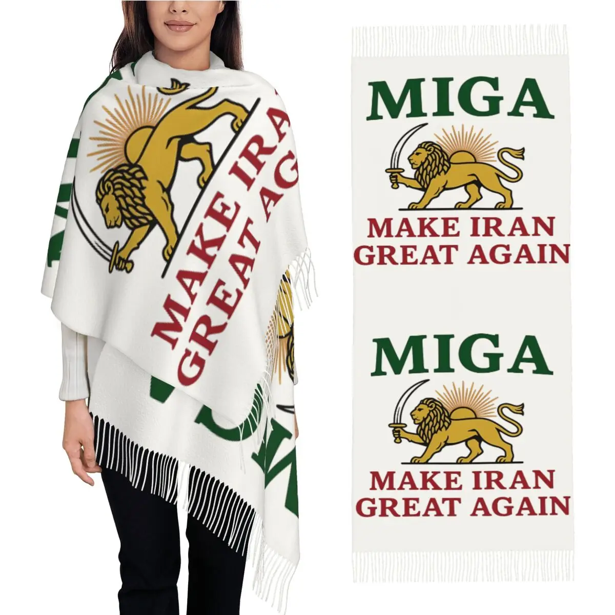 Make Iran Great Again MIGA Scarf with Tassel Warm Soft Shawl Wrap Lady Custom Headwear Scarves Autumn Popular Bufanda Mujer