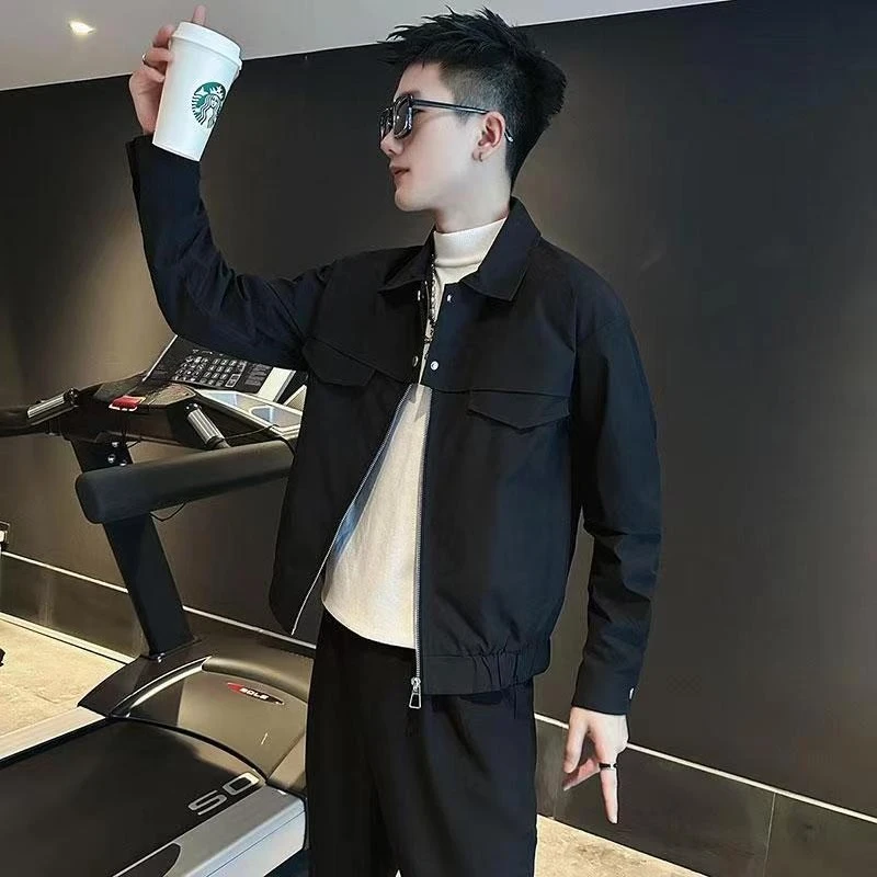 Men's Premium Cropped Collared Jacket​ Spring Autumn Edgy Streetwear with Slim Fit