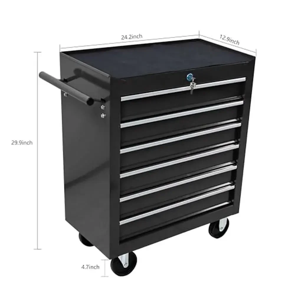 6-Drawer Rolling Tool Cabinet Steel Storage Trolley Box with Lockable Drawers Organizer