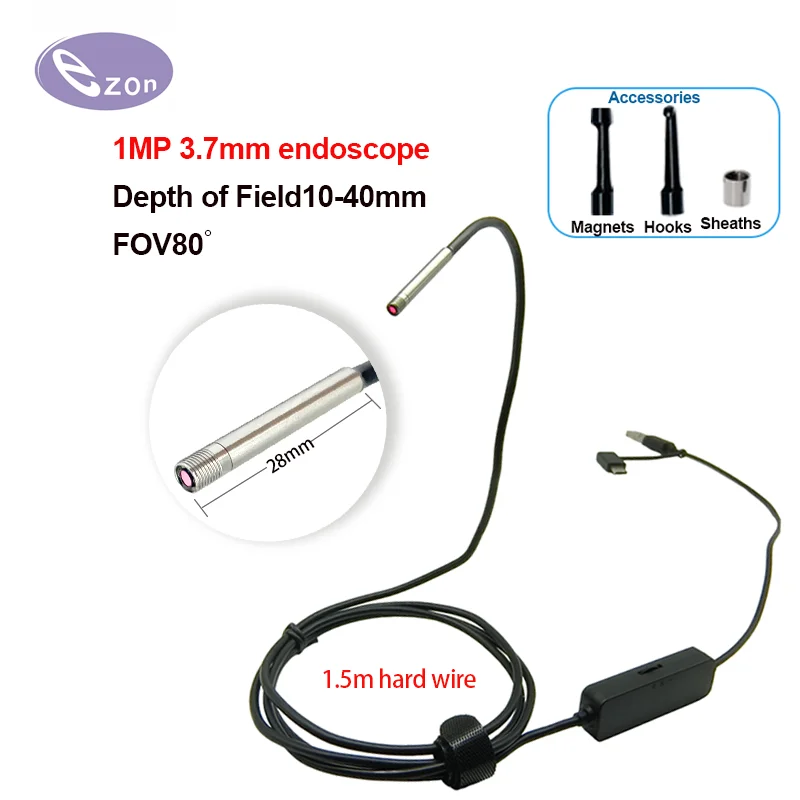 1MP 3.7mm diameter hard wire endoscope macro industrial pipeline inspection