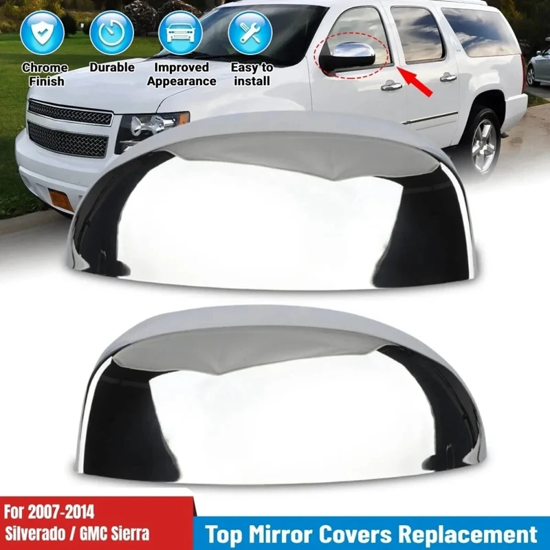 Chrome Side Mirror Cap Cover Outside Rear View Mirror Housing 25788157 25788156 For Chevy Silverado/GMC Sierra 2007-2013 Parts