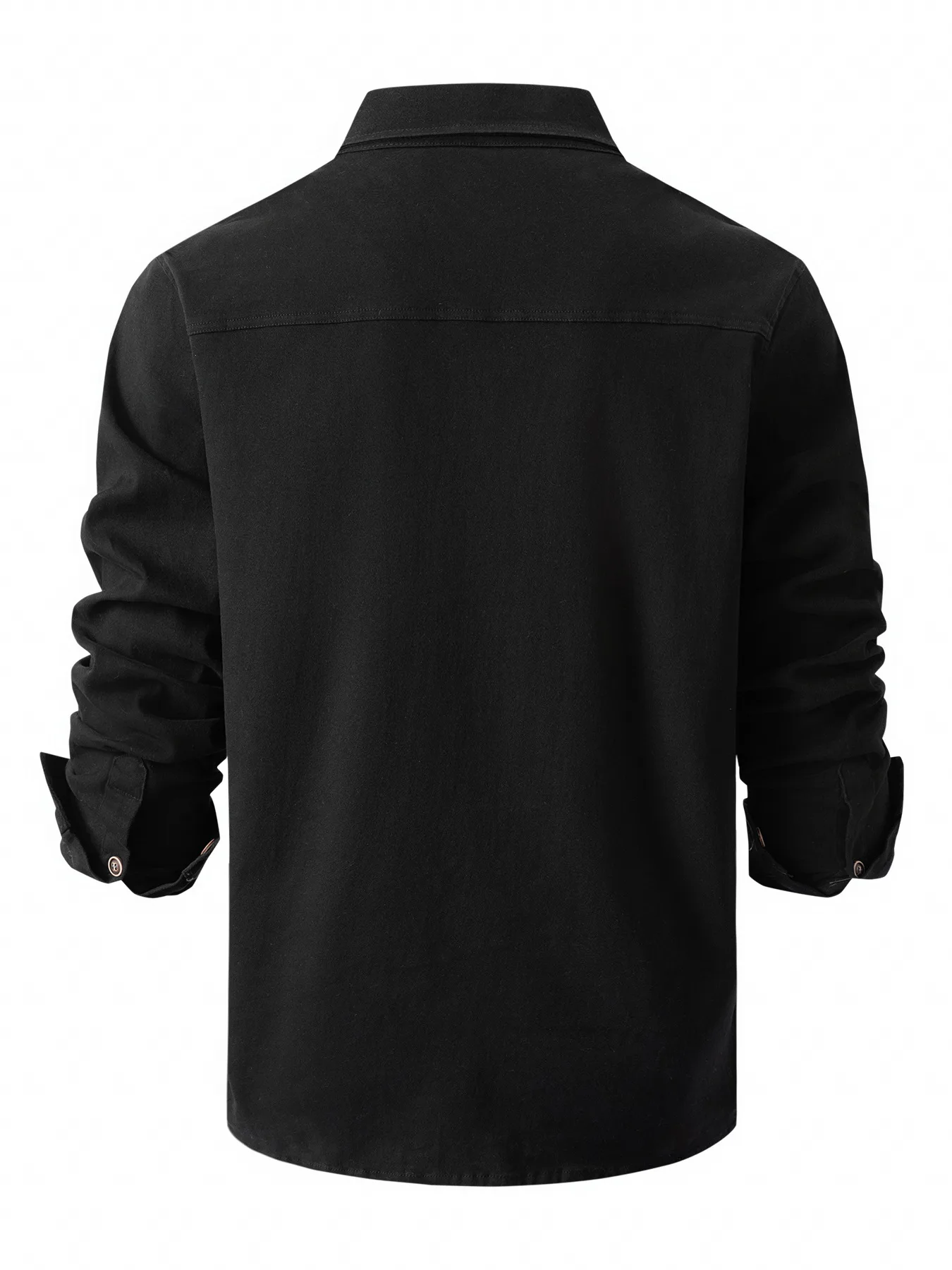 Men's Black Long-sleeve Cotton Shirt; Blue Single-breasted Button-down Shirts; Available in Gray, Green, and Khaki.