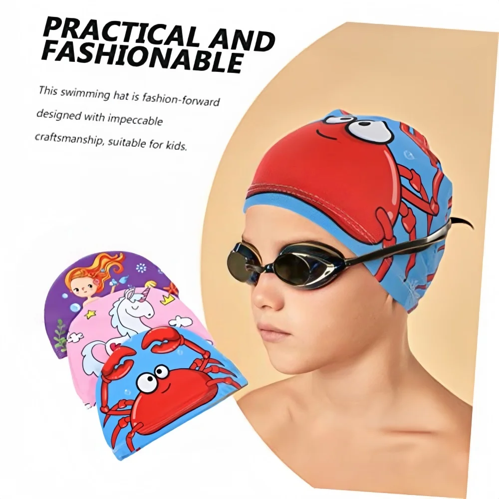 Swimming Cap for Children Elastic Cute Cartoon for Long Hair Lovely Kids Protect Ears Swim Pool Hat for Boys Girls Swim Gear