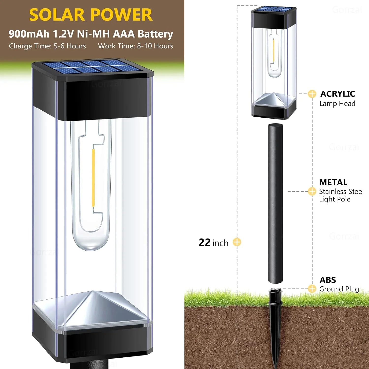 2 pack Solar outdoor channel lights, LED solar garden lights, lawn landscape lights, suitable for decorating courtyar