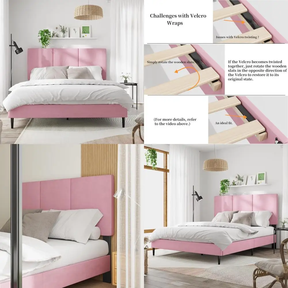 Sturdy Full Size Bed Frame with Vertical Tufted Headboard, No Box Spring Required, Simple Assembly Process