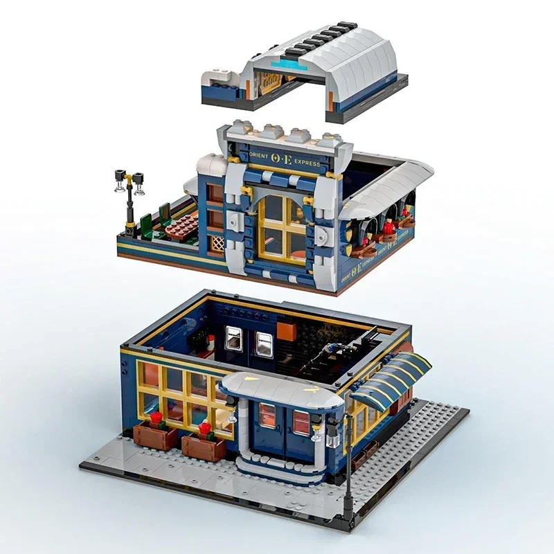 Stad Straat Uitzicht Model Moc Gebouw Bakstenen Hoek Restaurant Technologie Modulaire Blokken Geschenken Kerstspeelgoed Diy Sets Assemblage