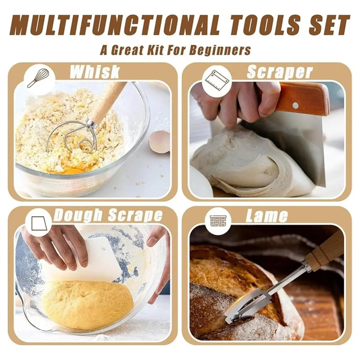 

2026 Новая круглая корзина для ферментации, миксер для муки, набор инструментов для хлеба, хлеб и принадлежности, корзина для расстойки из ротанга