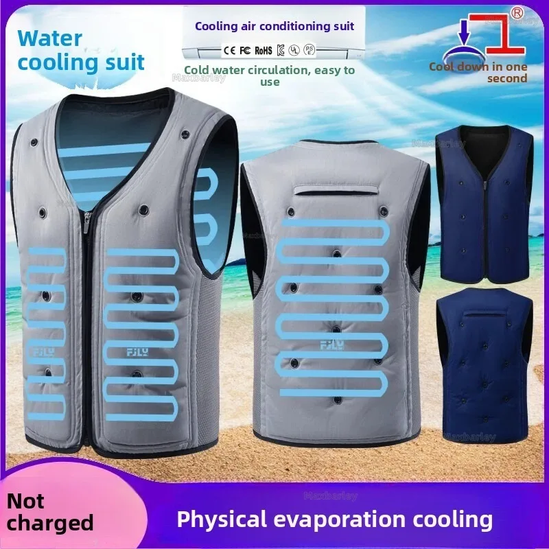 

Maxbarley Summer Water Cooling Vest Men V-Neck Multi Pocket Heat Resistant Comfort Outdoor Welding Construction Workwear