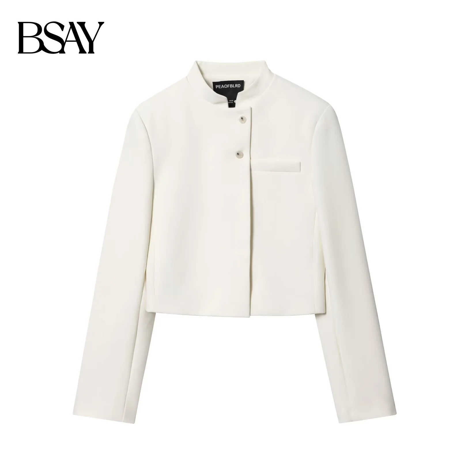 

BSAY fashion versatile slim fit women's clothing autumn new item 2025 white short style Zhongshan collar suit jacket