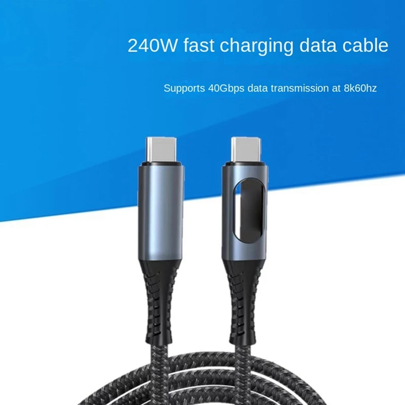 USB C Cable With LED Display Supports 8K Video 40Gbps 240W USB C Charging Cable