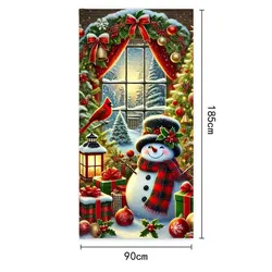 Polyester Christmas Snowman Door Banner - Festive Door Cover Decoration,Perfect for Indoor and Outdoor Christmas Winter Parties