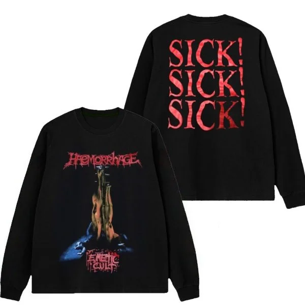 

HAEMORRHAGE - ЭМИТИЧЕСКИЙ КУЛЬТОВЫЙ нейтральный уличный модный хлопковый круглый вырез с принтом на осень/зиму 2025 г.