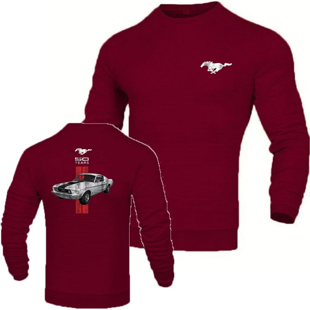 Mens Sweaters Autumn Winter Basic Knitwear 50 Years Mustang Car Print Pullover Athletic Tops Tee O-Neck Sweatshirts Youth Jersey