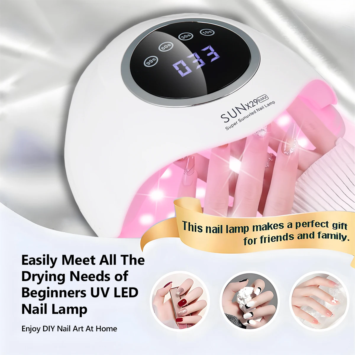 90 LEDネイルランプ、4つのタイマー設定付き、ネイルドライヤー＆アートツールとしてスマートに使用可能、家庭用＆サロン用