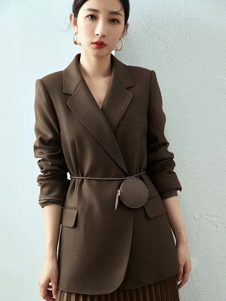 

Women's High-end Wool Suit Coat, Beige Coat, Classic One-Button Twill, Small, Female Temperament, Commuting, Spring, Autumn