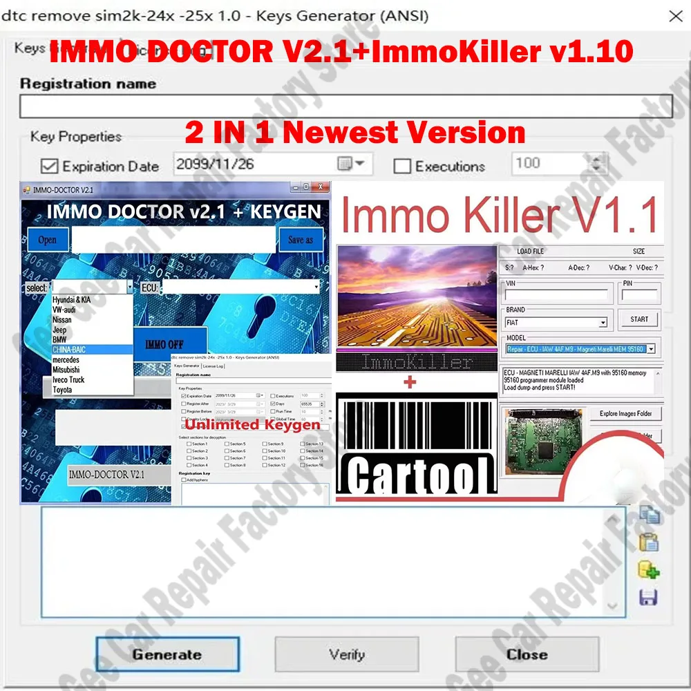 

Hot ImmoKiller V1.10 OBD2 Scanner Software+ IMMO DOCTOR V2.1 With Unlimited KEYGEN MULTI BRAND Immo Off Software ECU Chip Tuning