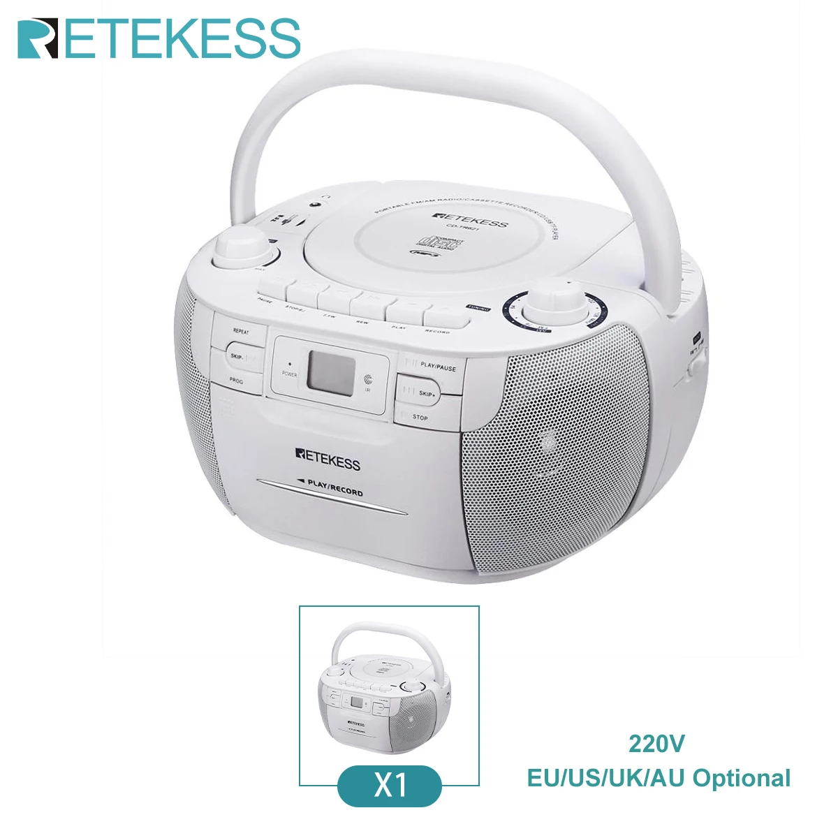Retekess TR621 AM/FM Radio Cassettepeler Met CD-speler Opnamefunctie Ondersteunt USB/TF-kaart + Afstandsbediening
