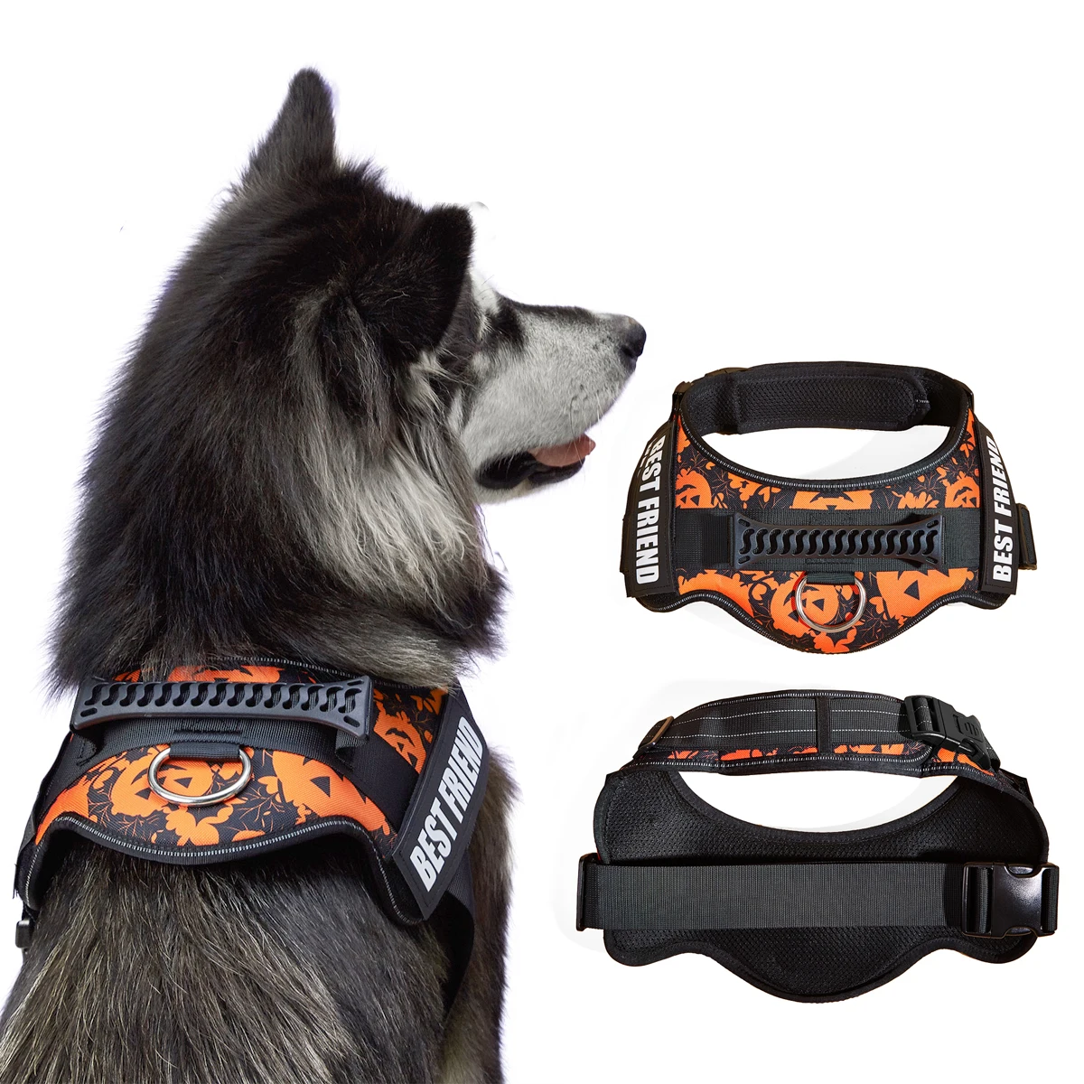 

Printed Orange Pumpkin Pet Harness Accessory No Pull Dog Harness Easy Control Puppy And Medium Heavy Duty Dog Walking Training