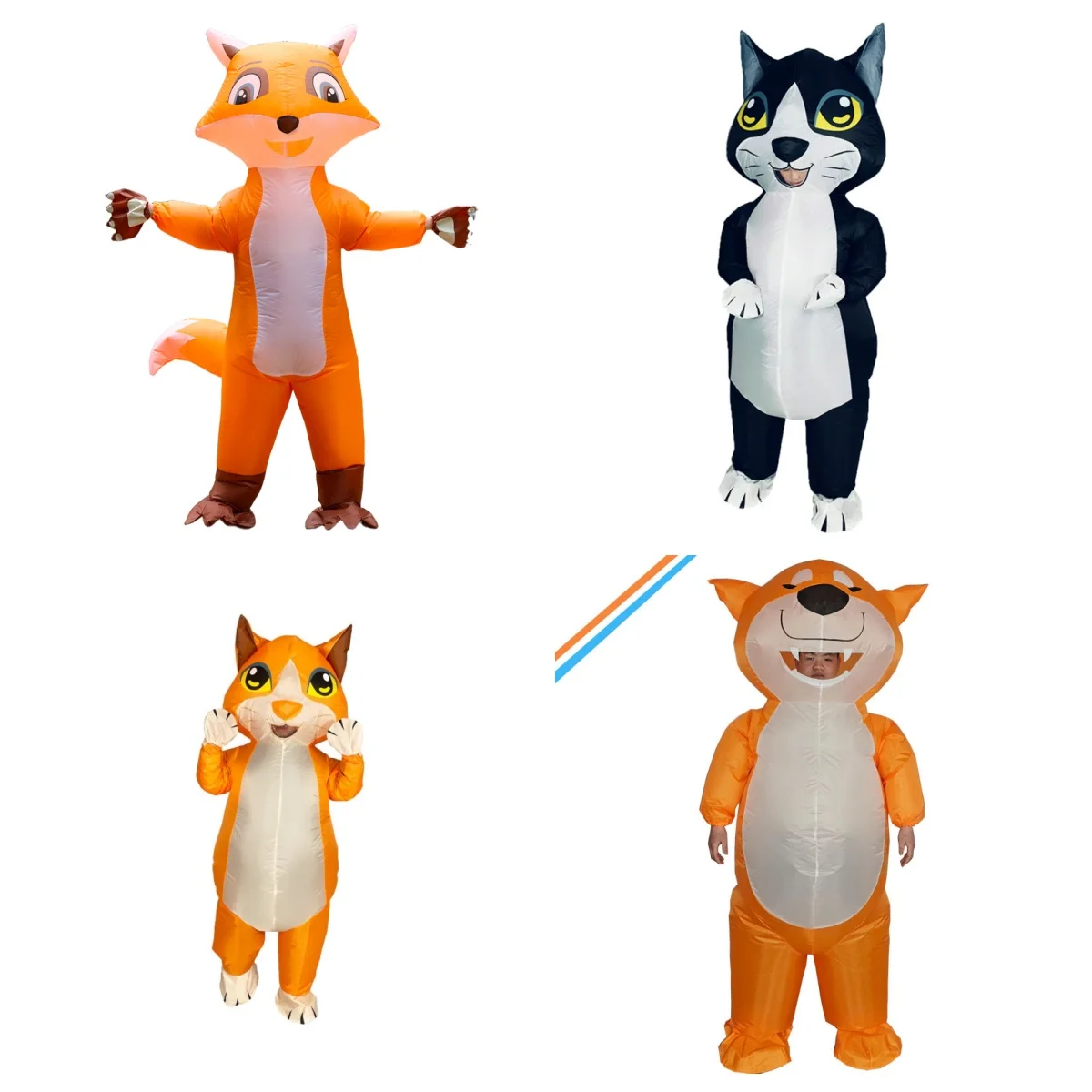 Costume d'Halloween gonflable pour adulte, renard/chat noir/chat orange/chien orange, accessoire amusant, costume de fête de vacances