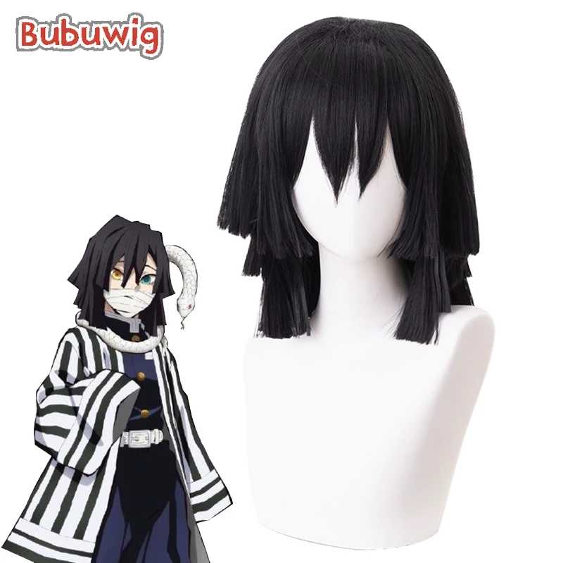 

Bubuwig Synthetic Hair Iguro Obanai Cosplay Wigs Demon Slaye Kimetsu no Yaiba Iguro Obanai 40cm Short Black Wig Heat Resistant